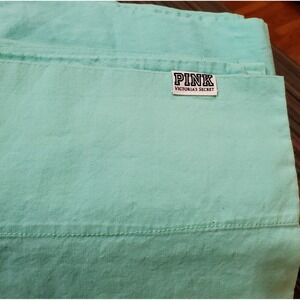 Victoria's Secret PINK Twin Sheet Set Solid Mint Green 100% Cotton Pillow Case